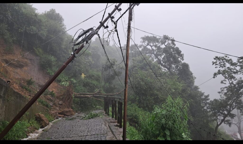 तल्ला कृष्णापुर के रिहायशी इलाके में दुर्गापुर चुंगी के पास हुआ भूस्खलन, पेड़ गिरा बिजली का खंभा हुआ टेढ़ा